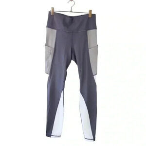 Athleta Up For Anything Leggings Color Block Gray/white Yoga Activewear